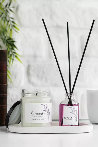 Diffuseur de lavande blanc et bougie parfumée à la lavande