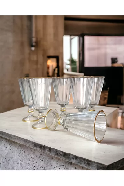 Set di 6 Bicchieri d'Acqua Erem in Vetro con Dettagli Dorati, da Caffè, per Capodanno