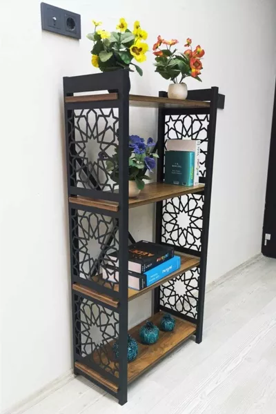 Metaalrek met patroonlasersnede, boekenkast, plantenhouder, kantoor kast, badkamerorganizer, keukenrek