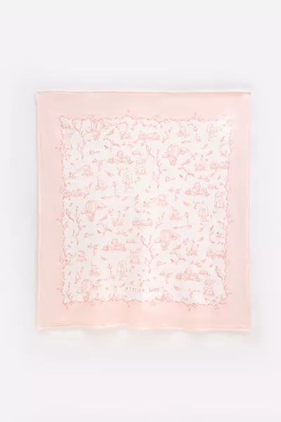 % Cotton Double-Sided Blanket - Toile De Jouy / Pink