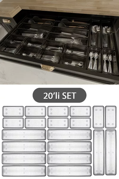 Комплект от  модулни разделители за чекмеджета за лъжици, вилици и ножове, антрацит