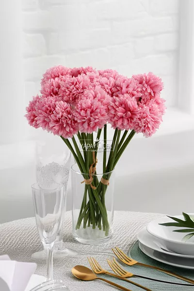 Изкуствен букет от 7 мини хризантеми с форма на топче  см пастелнорозов