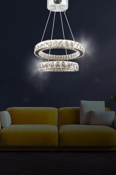 Suspension moderne Zilla 2 pièces avec cristaux, LED télécommandée à 3 couleurs