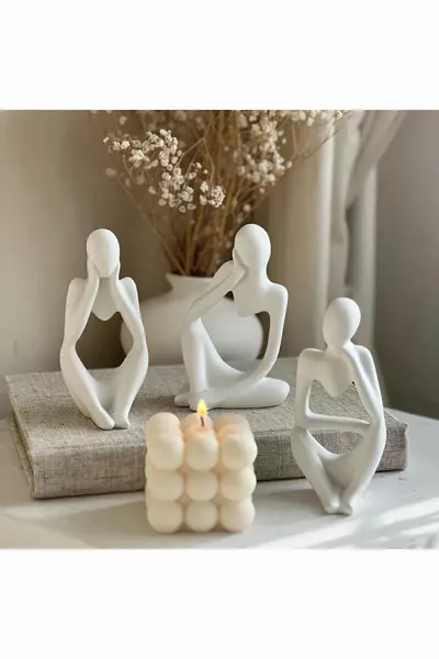 Nordic Style 3-Piece Sculpture Set, Abstract Thinking Man Figurine Accessory Set