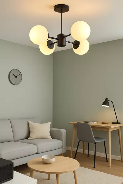 Seul Modern Tasarım Salon Yemek Odası Mutfak Siyah Renk Beyaz Camlı Sarkıt 4 Lü Avize