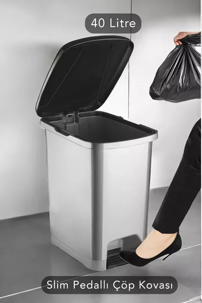 Тънко канче за баня и кухня с педал -  литра - антрацит