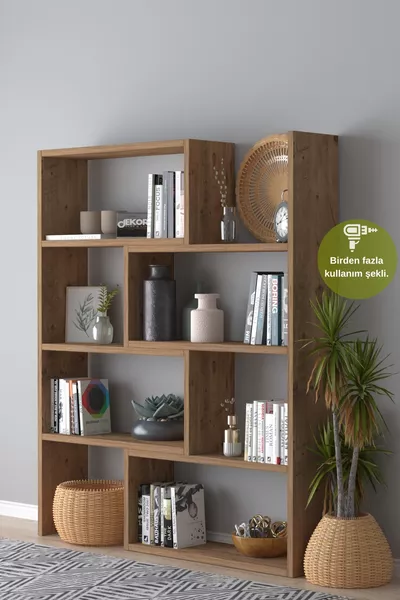 Bibliothèque d'angle décorative fonctionnelle Magic Lefkas Chêne