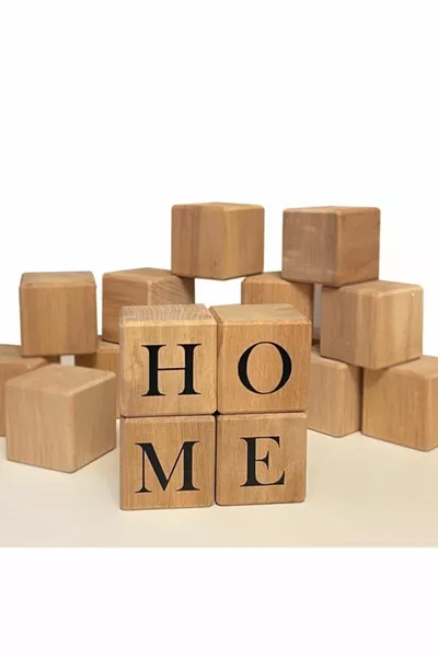 Home Written 4-Piece Wooden Cube