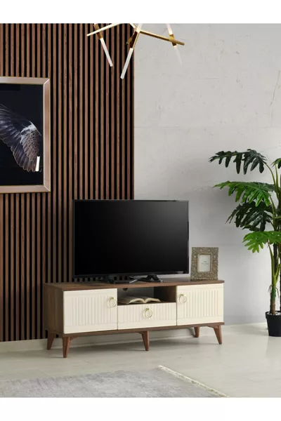 Cm Membrane Top TV Stand Walnut Cream