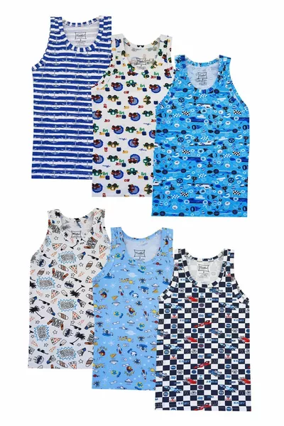 6-Pack Boys' Colorful Cotton Tank Top with Printed Straps and Elastane