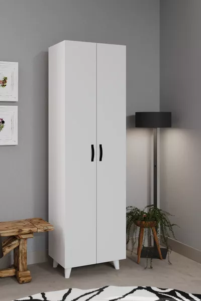 8-Shelf 2-Door -Pair Shoe Cabinet Bathroom Cabinet Multipurpose Cabinet White