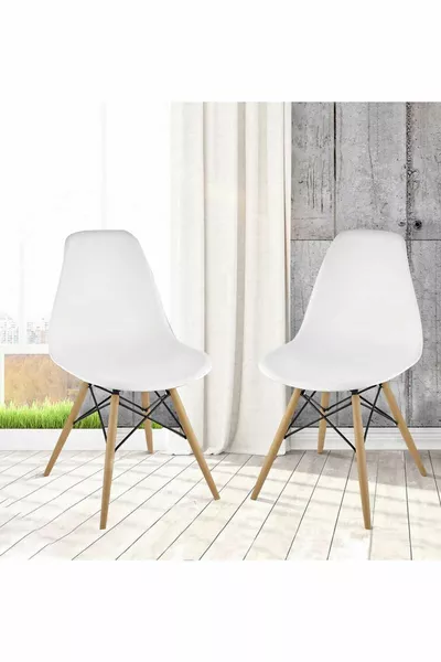 2 White Mona Eames Chairs for Cafe, Balcony, or Kitchen