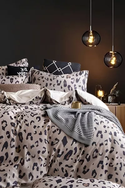 Set di Biancheria da Letto Singolo con Lenzuolo con Angoli Leopardo Marrone
