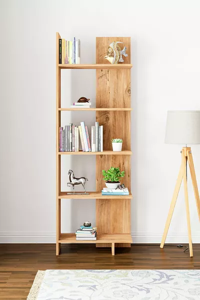 Bibliothèque asymétrique à cinq étagères - Pin de l'Atlantique