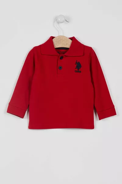سويت شيرت بأكمام طويلة وطوق على الرقبة للأطفال حديثي الولادة باللون الأحمر بكلاسيك من U.S. Polo Assn مرخص