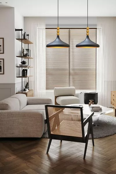 Black Champion Wooden Beaded Single Pendant Chandelier for Living Room, Kitchen, Boutique Lamp Lighting Chandeliers