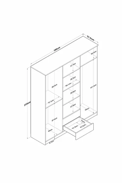 Rani Armadio Capiente 6 Ante con 2 Cassetti, 5 Ripiani, 3 Appendiabiti e Cesto Noce - Bianco