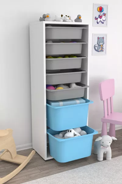 7-Basket Cabinet Toy Cabinet Multi-Purpose Kitchen Bathroom Pantry Cabinet Blue Gray