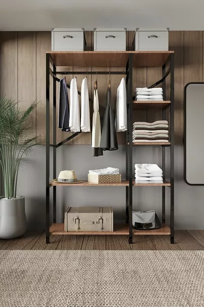 Armadio da vestire aperto in truciolato con finitura legno massiccio Alkor Metal