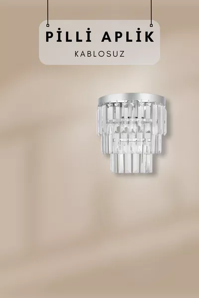 Безжична аплика с батерии и кристали - модерен дизайн - Спалня - Хол - Коридор - Кухня