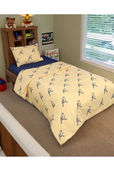 Gele Marineblauwe Kanarie Eenpersoons Dekbedset met Hoeslaken en Elastiek, Marineblauw