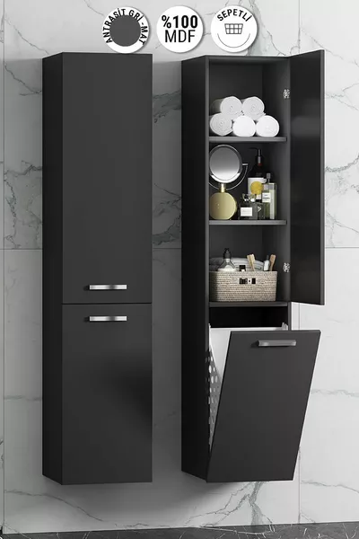 Nieuwe Afmetingen * cm Antraciet Grijs Mat MDF Hangende Badkamerkast met Mand