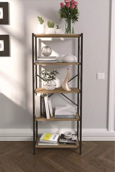 Metal Bookshelf 5-Tier Decorative Bookshelf File Book Shelf Office Home Shelf Book Shelf Atlantic Pine