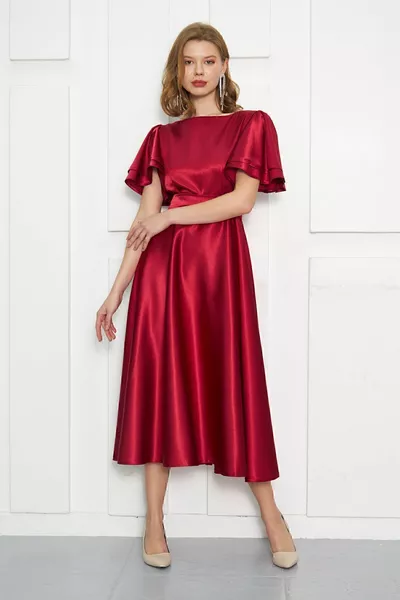 Lisa Damen Satin Burgunderfarbenes Abendkleid