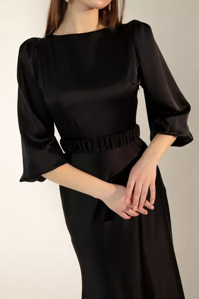 Women's Black Long Balloon Sleeve Engagement Dress