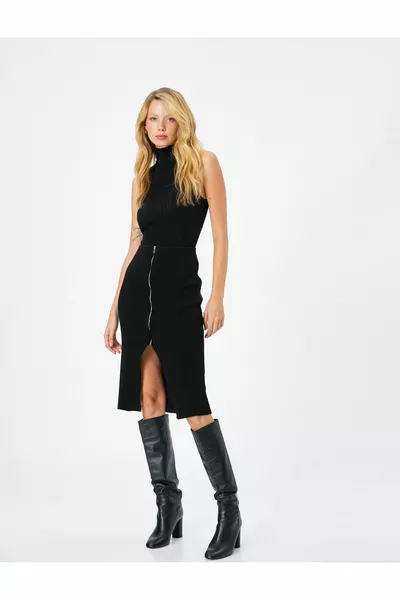 ميدي متماسكة تنورة شق الجبهة سستة