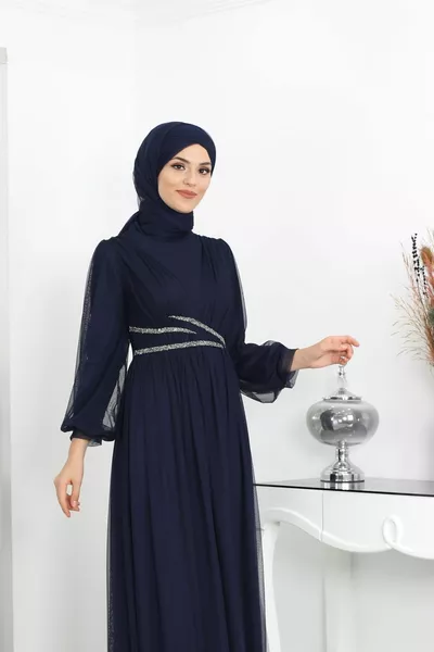 Bead Deyatlı Aysima Hijab Abendkleid Getrocknete Rose