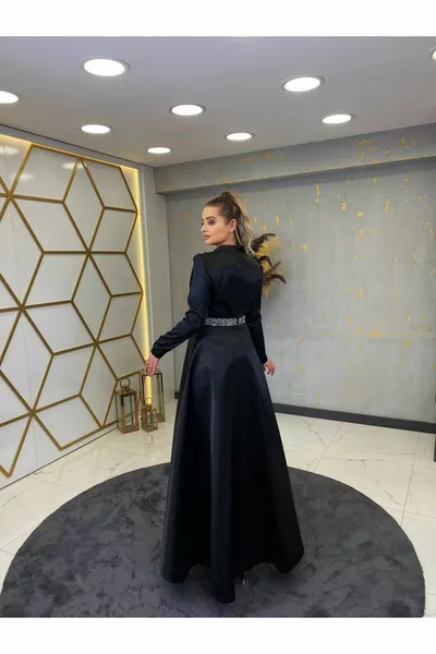 Stone Arched Suna Hijab Avondjurk Zwart