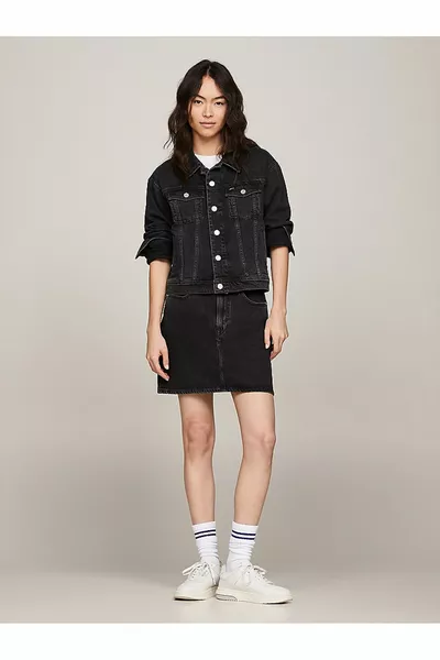 Women's Denim Button Closure Short Length Casual Use Black Skirt