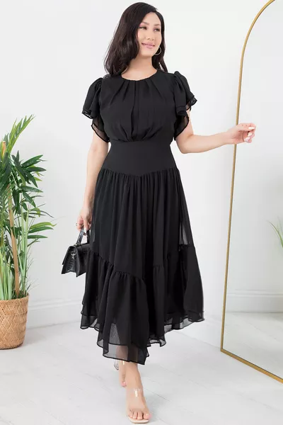 Chiffonkleid mit Rüschenärmeln 
