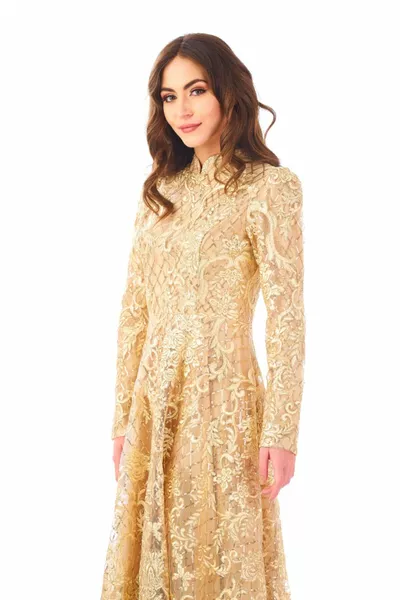 الذهب اللون الكامل الترتر النسيج المتوهجة تنورة مساء اللباس