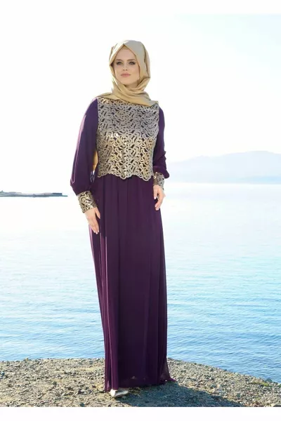 Жените лилаво T  Fy колекция-пайети бродирани вечерна рокля