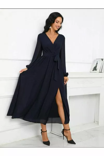 Langärmeliges Midikleid aus Chiffon