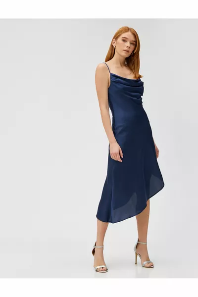 Satin Abendkleid Degaje Kragenband Asymmetrischer Schnitt