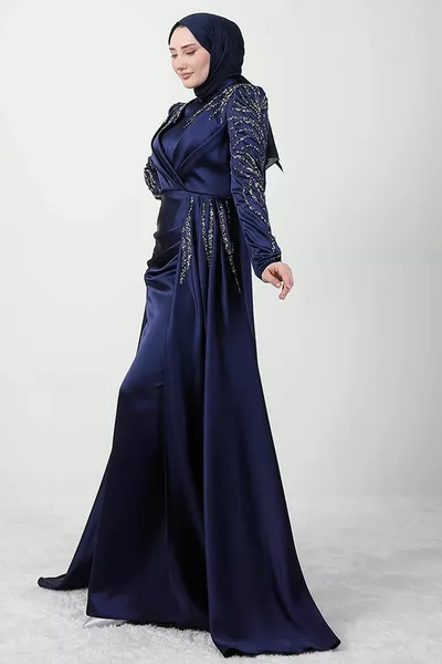 Aziatische Hijab Avondjurk Marineblauw