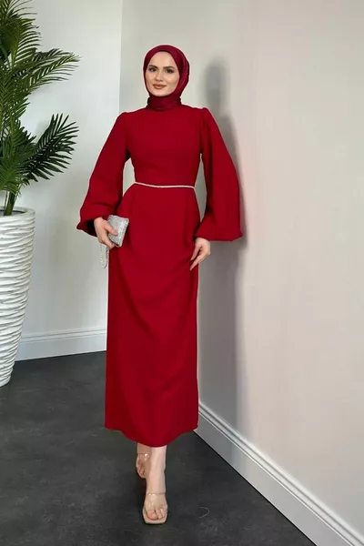 Karen Robe de soirée à manches ballon taille pierre Bourgogne