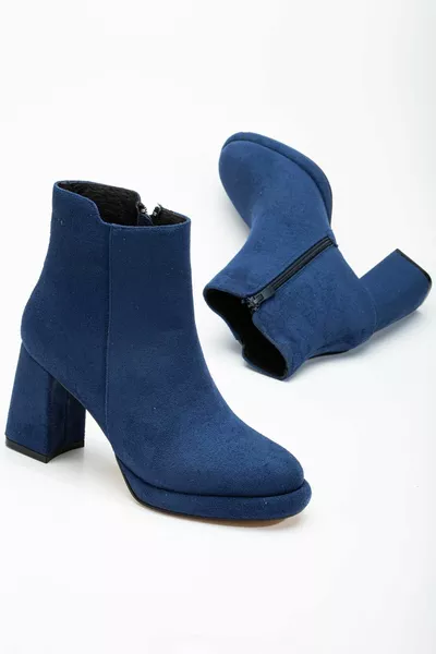 المرأة منصة الأحذية ذات الكعب الأزرق الداكن الوجه من جلد الغزال مع سحاب شقة