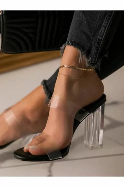 BEYONCÉ MODEL ZWARTE TRANSPARANTE PANTOFFELS MET DIKKE HAKKEN