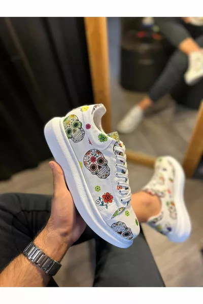 Semelle haute coloré imprimé chaussures décontractées crâne blanc