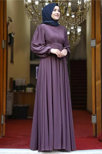 Дамски розов (ROSE) балон ръкавели подробни вечерна рокля T 