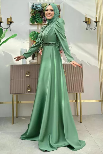 المرأة الأخضر (النعناع) حجر مفصل مساء اللباس T 