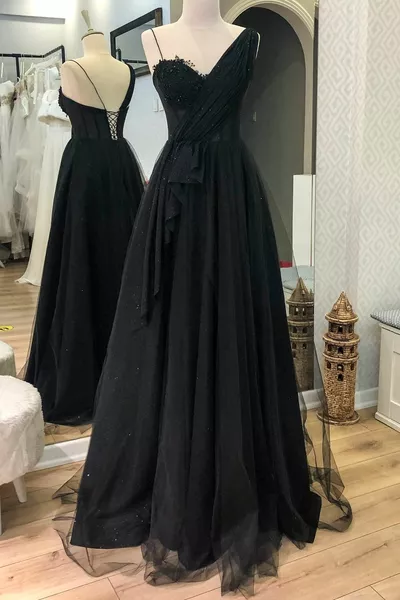 ثنى مفصلة بريق أسود اللون فساتين السهرة وفساتين السهرة