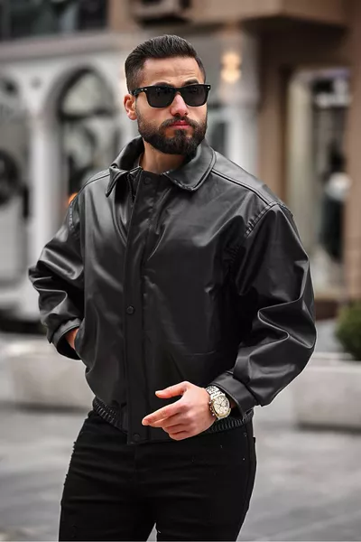 Veste en cuir de qualité supérieure oversize ample et confortable à motif Shabby pour hommes