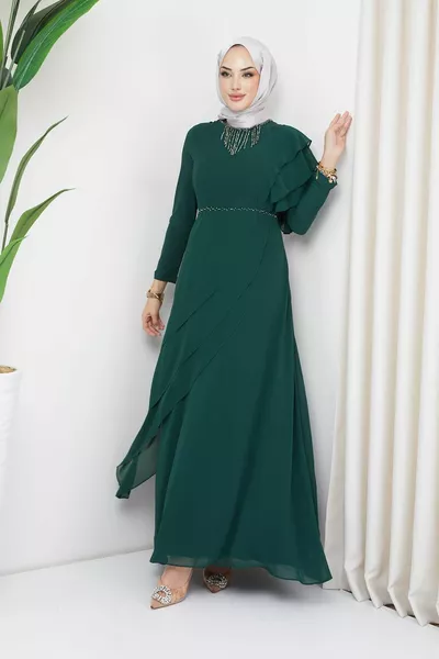 حبة ودولاب الموازنة مفصلة الشيفون الحجاب مساء اللباس الأخضر 