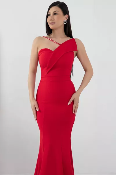 فستان سهرة حورية البحر الطويل مع شق اللؤلؤ التفاصيل 