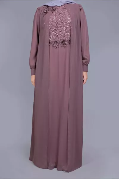 Kadın Pembe (GÜL) Pullu Işlemeli Abiye Elbise 